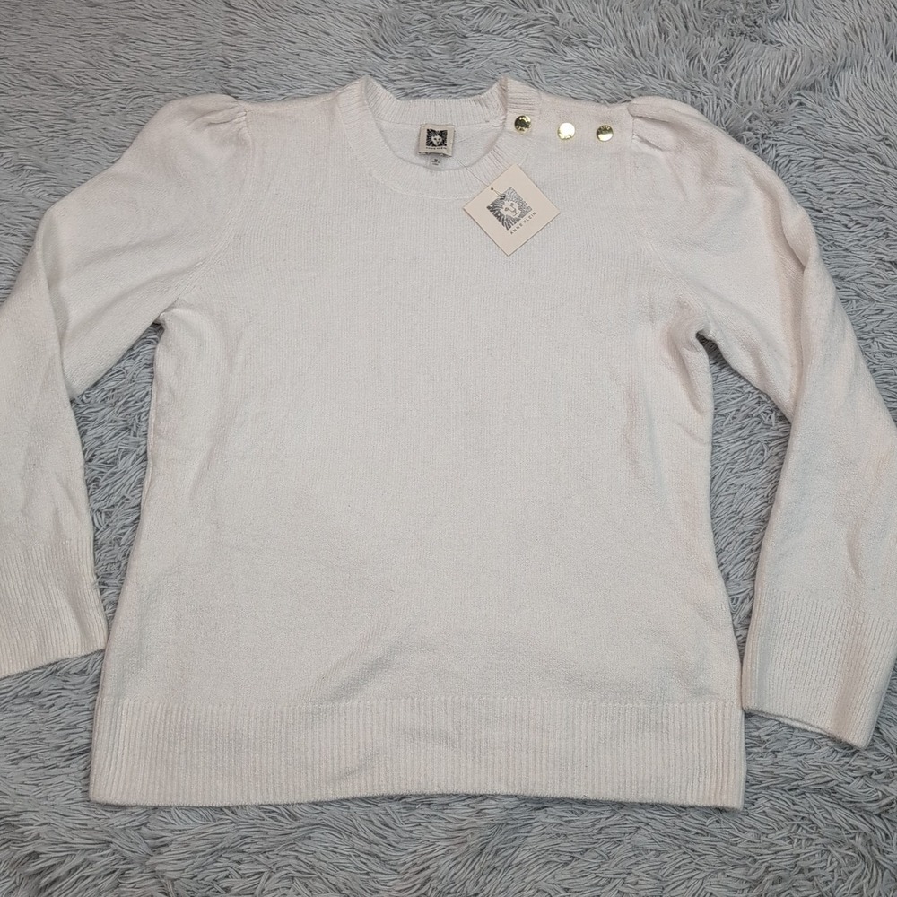 Anne Klein Sweater Womens‎ M White Button Detail Soft Cozy Comfort Casual New